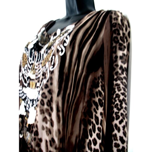 Changes by Together Stretch Abstract Print Black/Tan/Silver beading, Size 18 - Picture 7 of 13